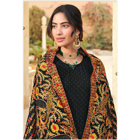 Black Color Eid Ramadan Embroidery and Diamond Work Salwar Kameez Plazzo Suit With Dupatta