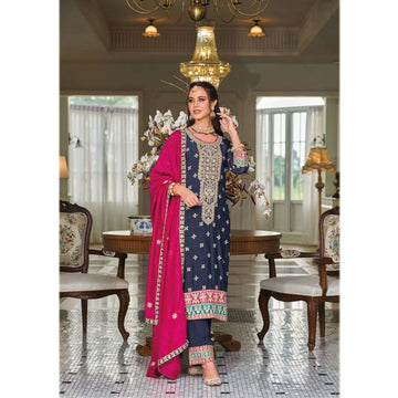 Bollywood Designer Heavy Embroidery Work Premium Silk Fabric Salwar Kameez Pant Suit