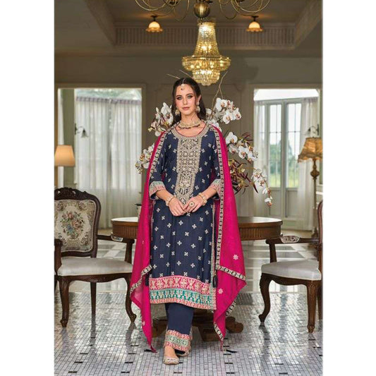 Bollywood Designer Heavy Embroidery Work Premium Silk Fabric Salwar Kameez Pant Suit