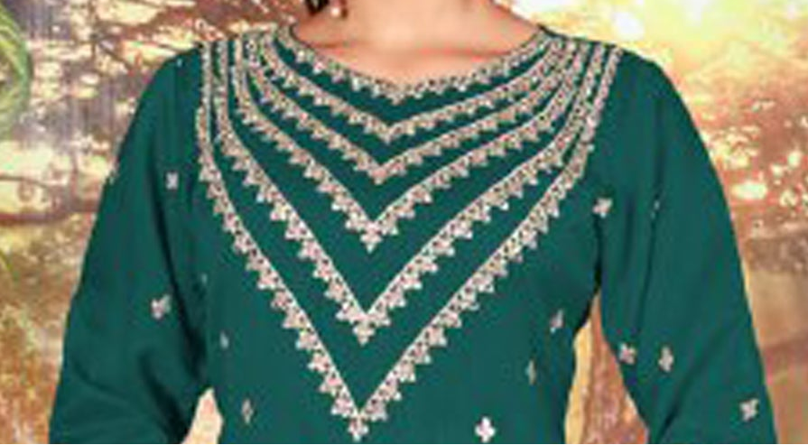 Embroidered plazzo dress close-up with 3mm sequence work