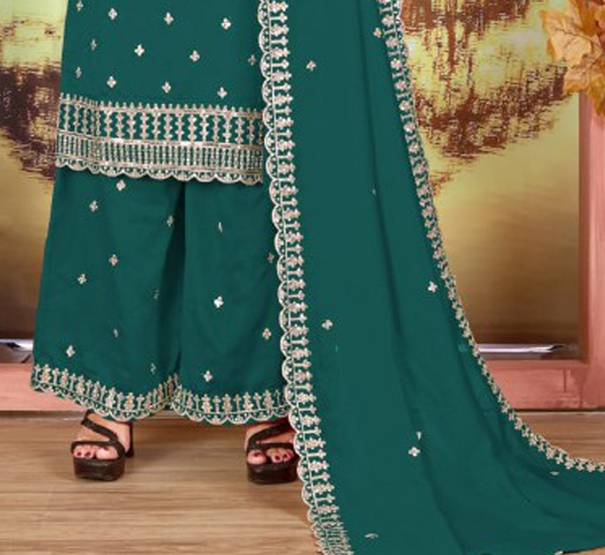 Plazzo dress front view with matching dupatta