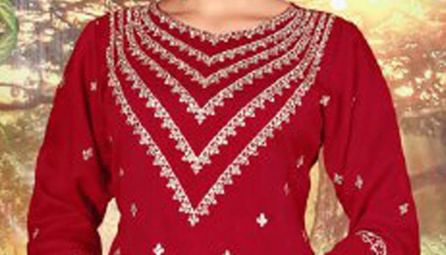 Plazzo dress front view with matching bottom and dupatta