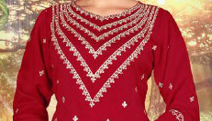 Plazzo dress front view with matching bottom and dupatta