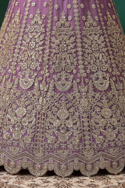 Purple blouse embroidery detail with zari dori and sequence work