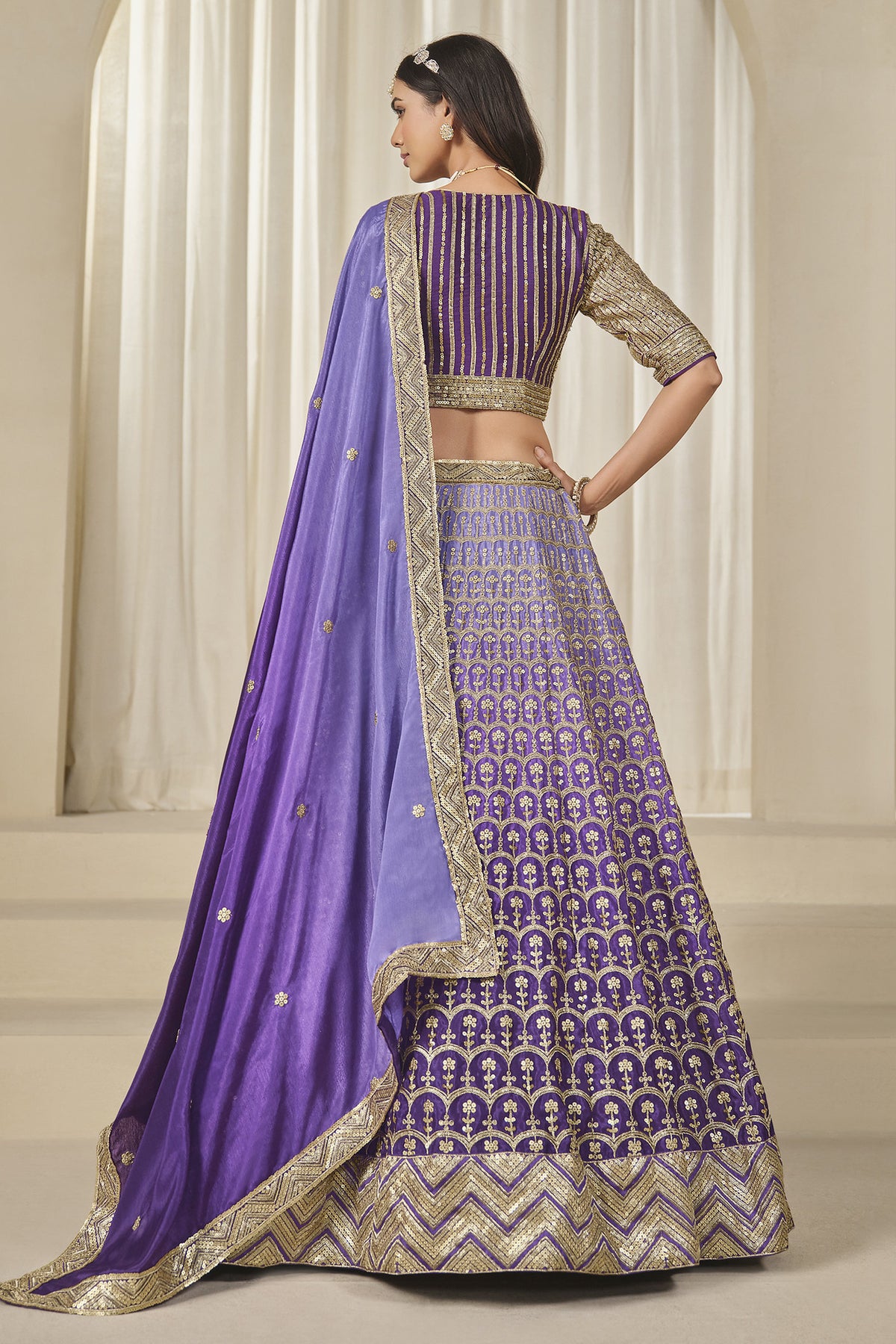 Purple Chinon silk lehenga choli with heavy sequin embroidery