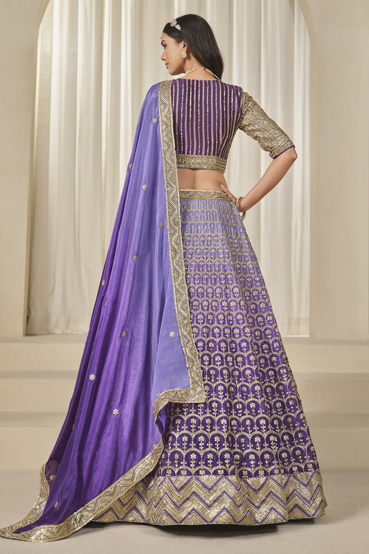 Purple Chinon silk lehenga choli with heavy sequin embroidery