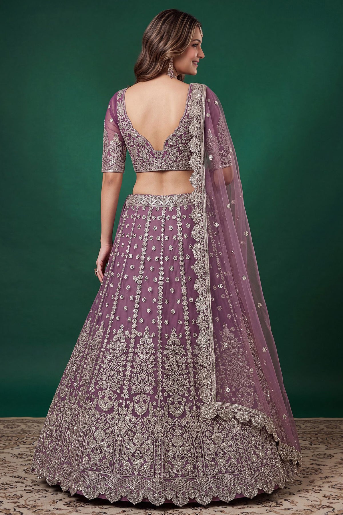 Purple lehenga choli, back view