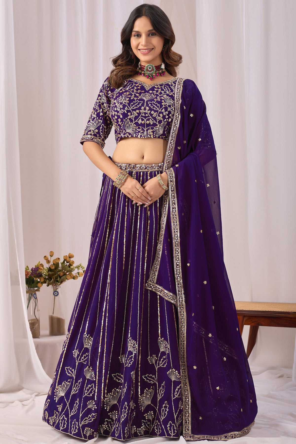 Purple heavy lehenga choli front view