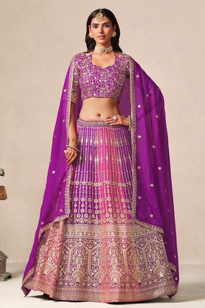 Purple lehenga choli with heavy embroidery front view