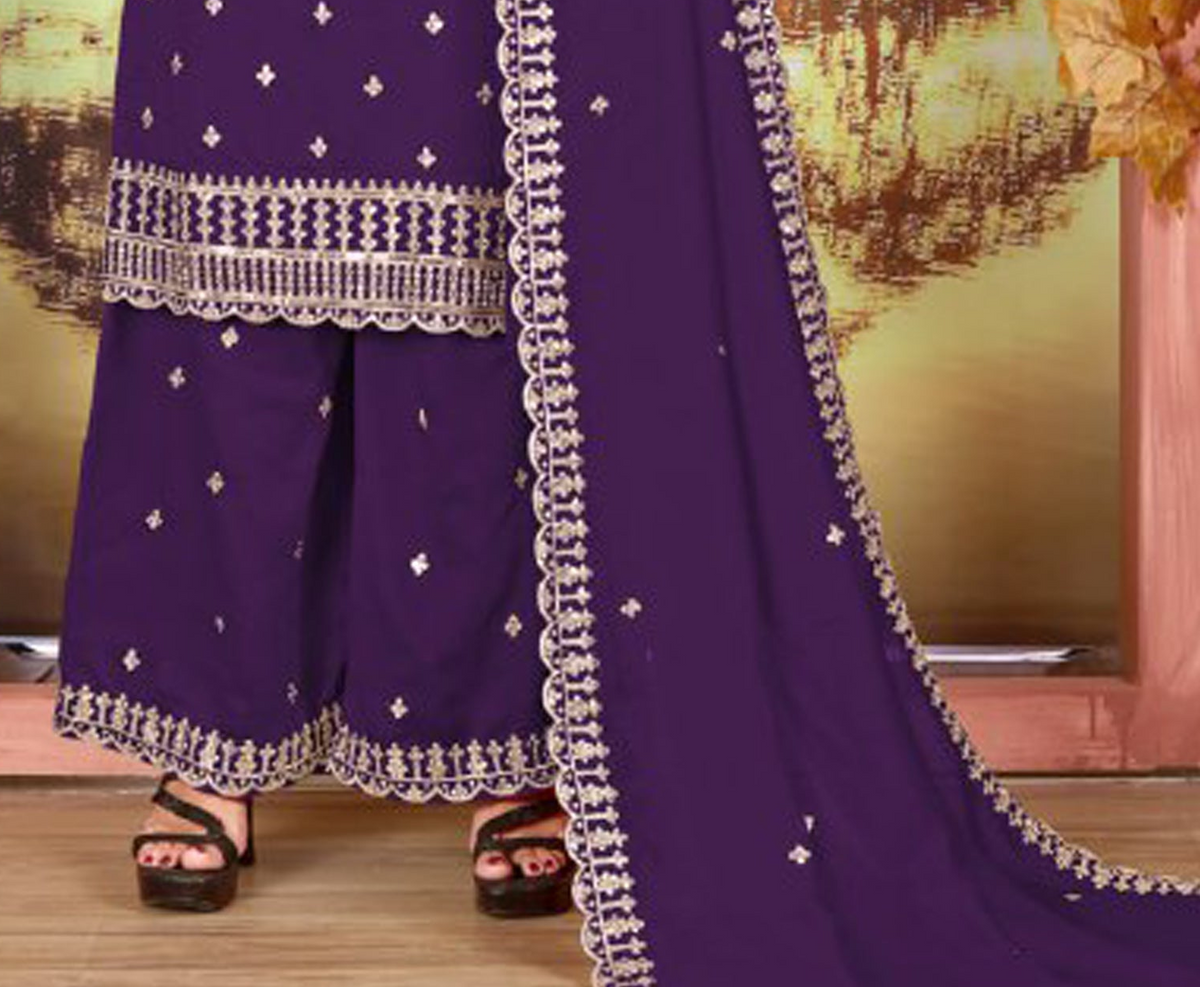 Purple plazzo dress with 3mm sequence embroidery detail