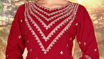 Embroidery worked plazzo dress close-up with sequence detail