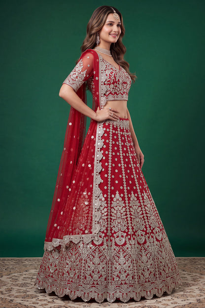 Red lehengha choli side view with dupatta