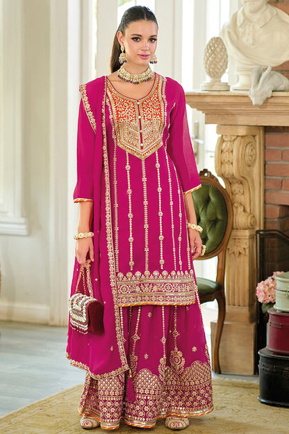 Indian Function Wear Salwar Kameez Palazzo Suits Pink Color Regular Size Outfits