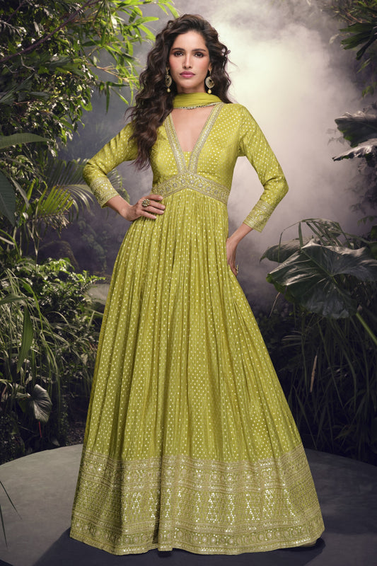 Indian Design Anarkali Evening Gowns For Haldi and Carnival Function