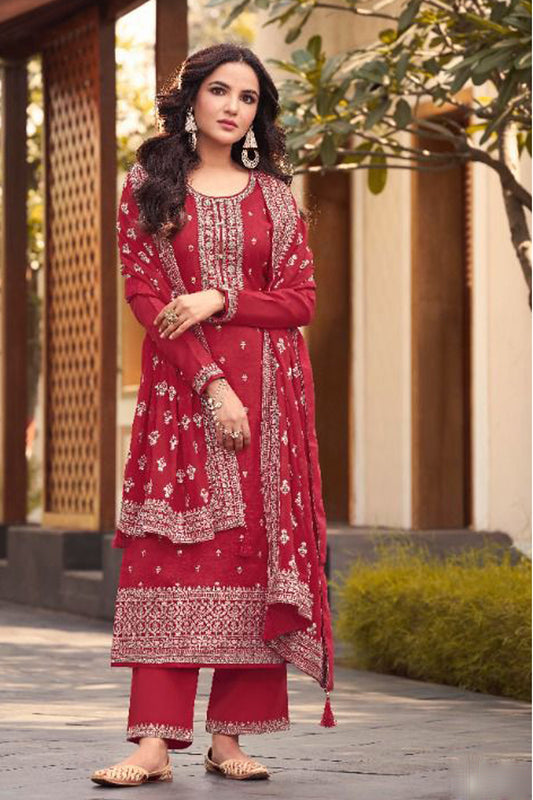 Indian Stylish Designer Embroidery Work Salwar Kameez Palazzo Pant Suit