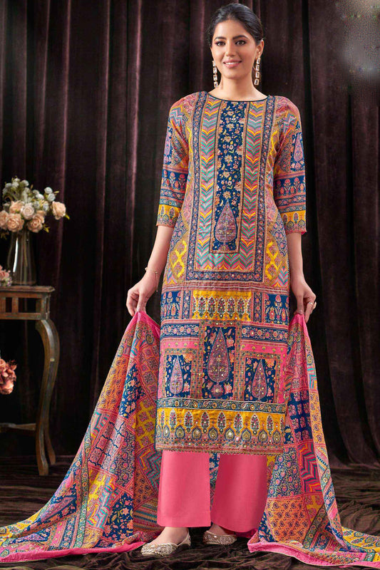 Gorgeous Designer Digital Printed & Mirror Work  Salwar Kameez Plazzo Pant Suit With Dupatta