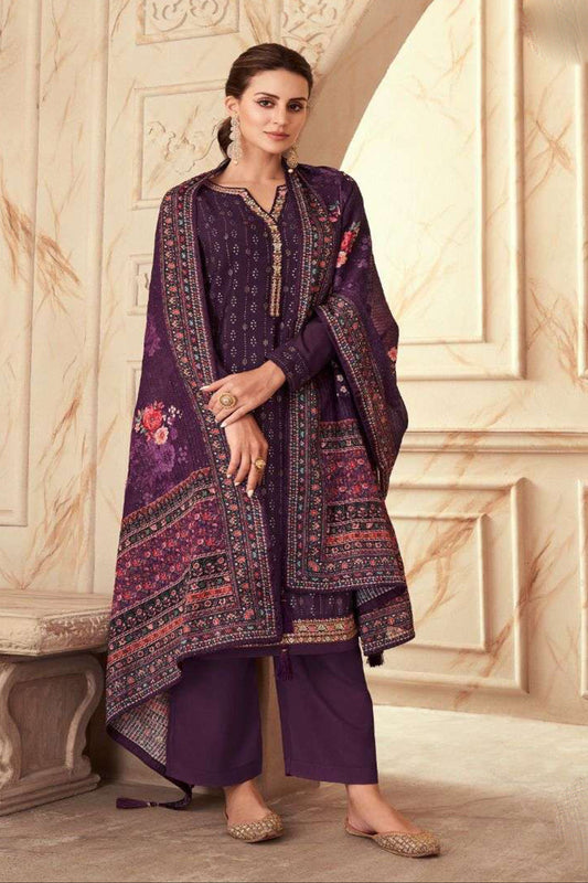 Indian Designer Chinon Silk Digital Print Salwar kameez Plazzo Suit With Santoon Dupatta