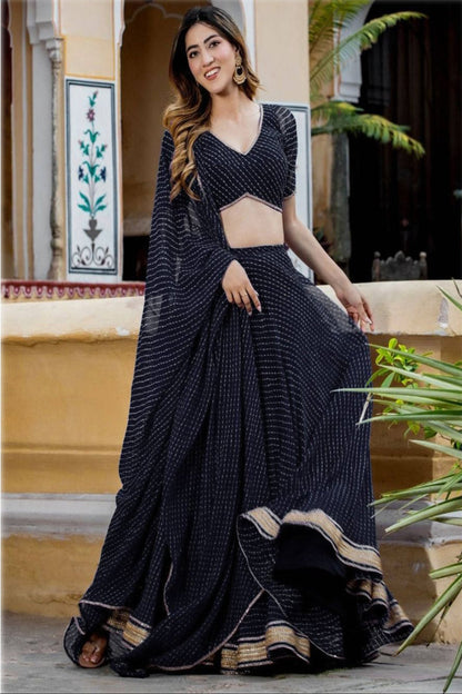 Ready To Wear Black Color Wedding Wear Laheriya print Work Lehenga Choli