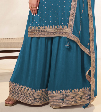 Back view of sky blue indian salwar kameez plazzo dress