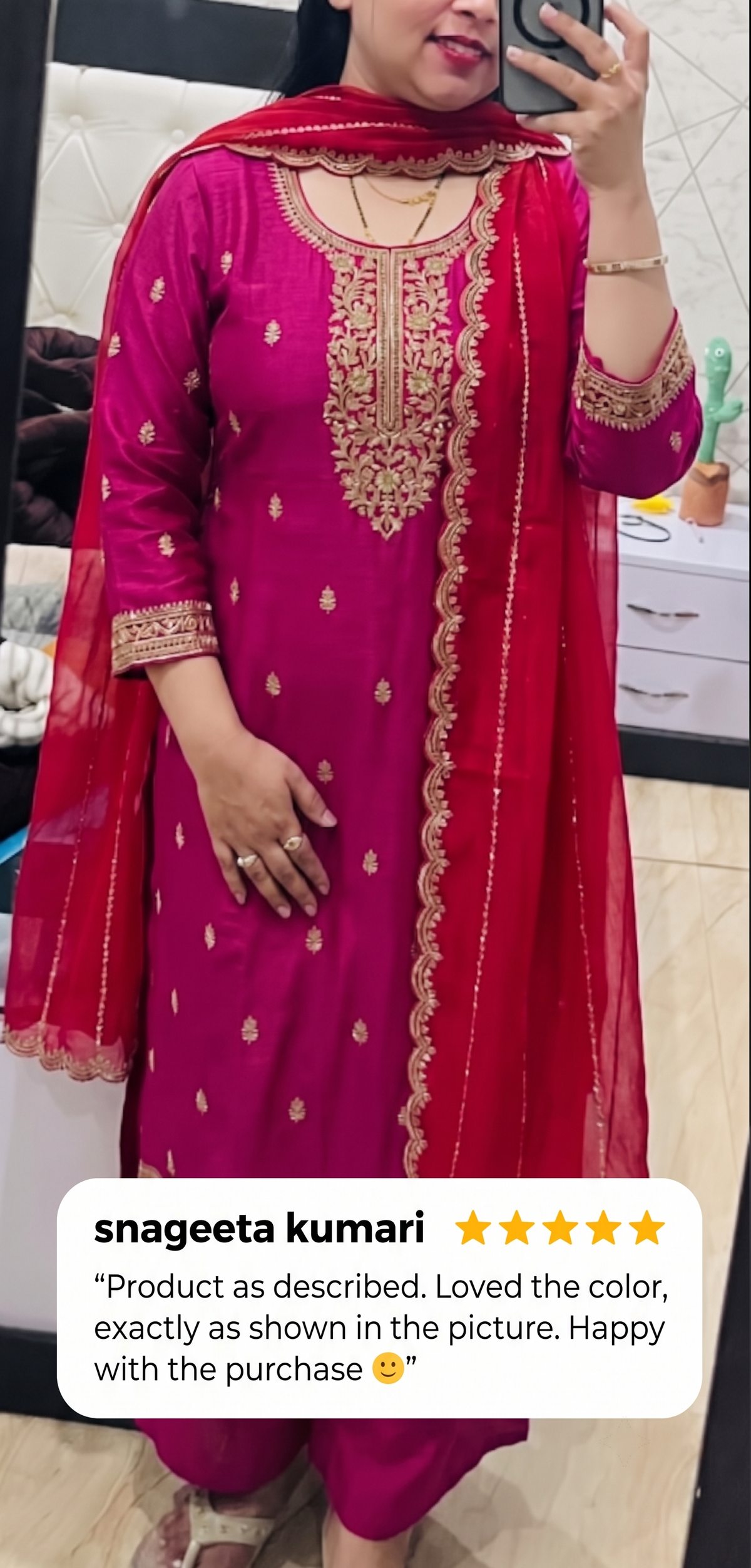 Loved the color and overall look. It arrived just as shown in the photos. Highly satisfied