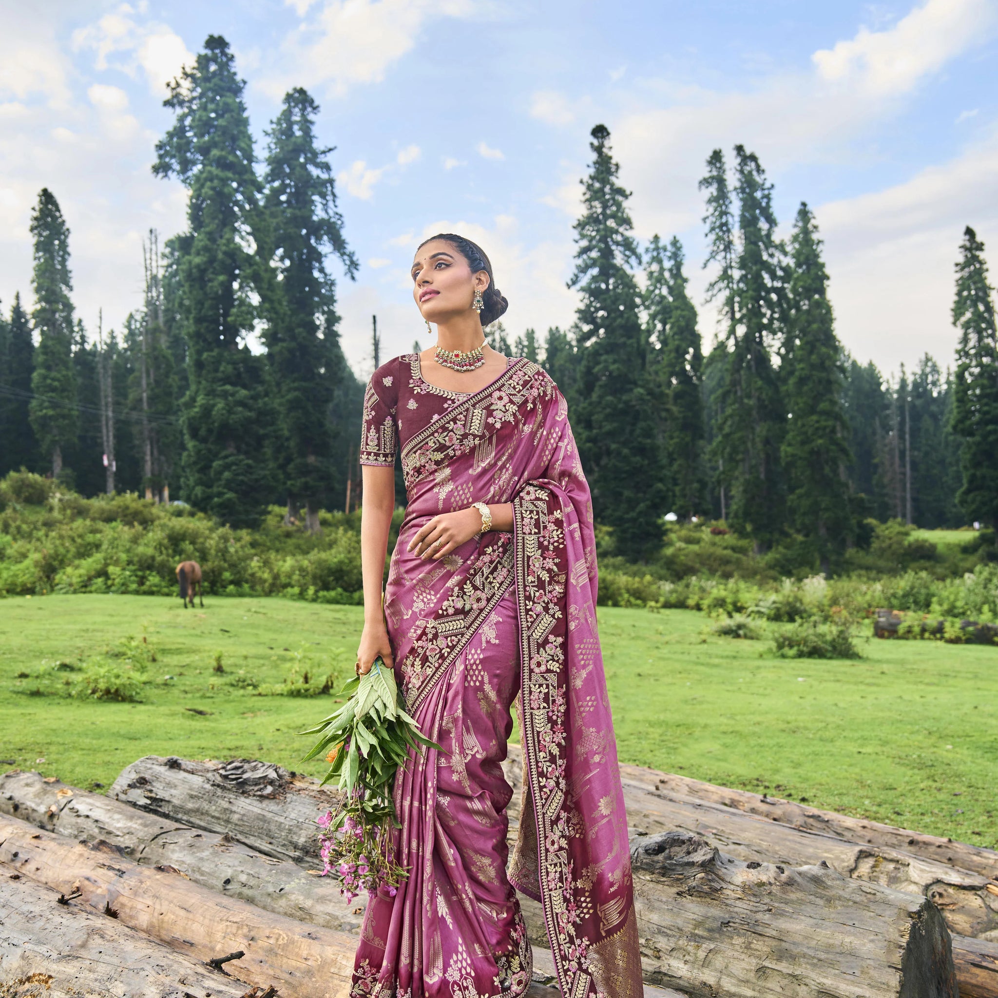 Gorgeous Designer Pink Color Embroidery Work Wedding Wear Saree With Blouse