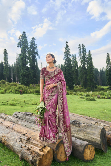 Gorgeous Designer Pink Color Embroidery Work Wedding Wear Saree With Blouse