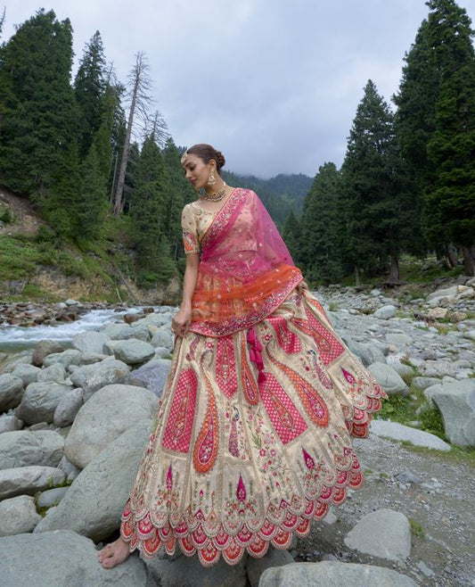 Attractive Off-White Color Pure Kanjivaram Fabric  Special Function Wear Lehenga Choli