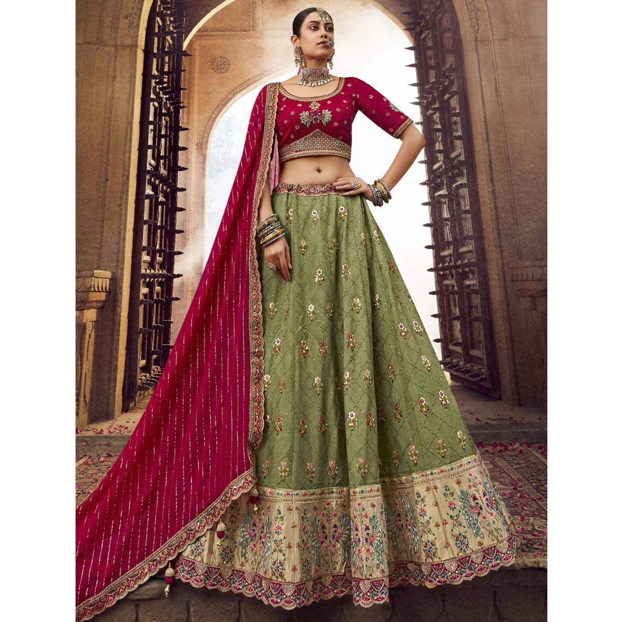 Teal Green Color Embroidery Silk Material Traditional Outfit Heavy Stylish Lehenga Choli