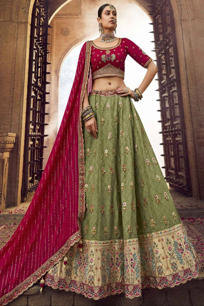 Teal Green Color Embroidery Silk Material Traditional Outfit Heavy Stylish Lehenga Choli