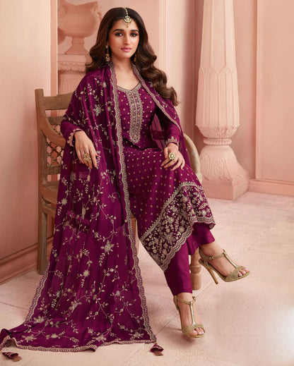 Premium Heavy Embroidery Salwar Kameez Set with Santoon Bottom and Chinon Dupatta