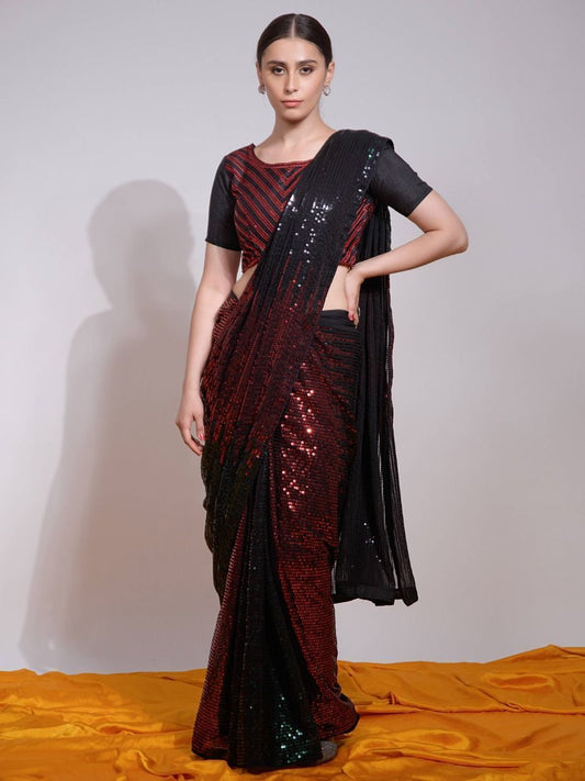 Amazing Multi Color Sequins Work Reception Wear Saree With Blouse