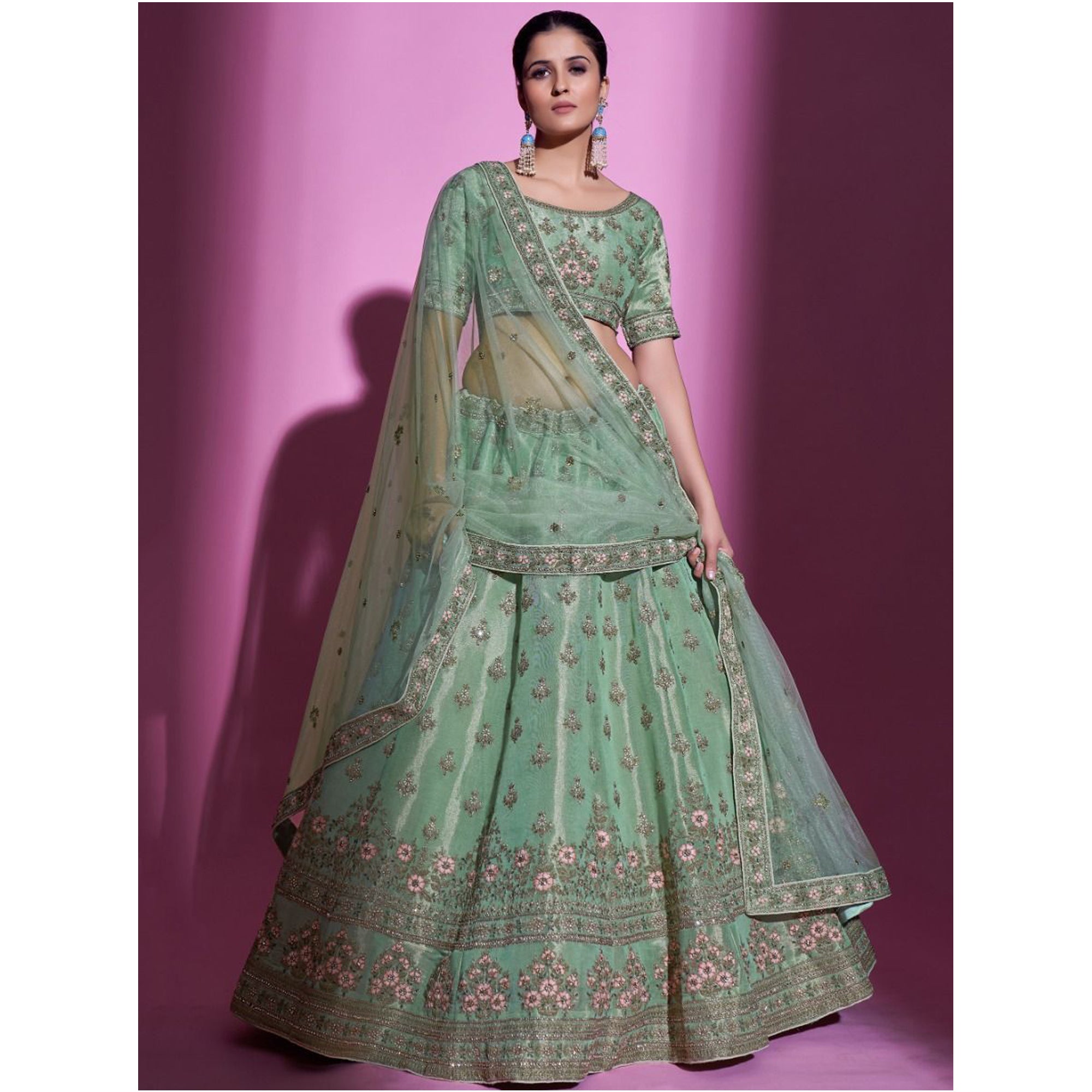 Elegant Pista Green Color Embroidery & Zari Worked Bridesmaid Lehenga Choli