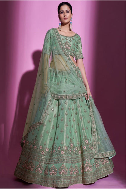 Elegant Pista Green Color Embroidery & Zari Worked Bridesmaid Lehenga Choli