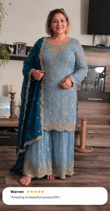 Sky Blue Palazzo Suit For Women For Wedding Party Wear
