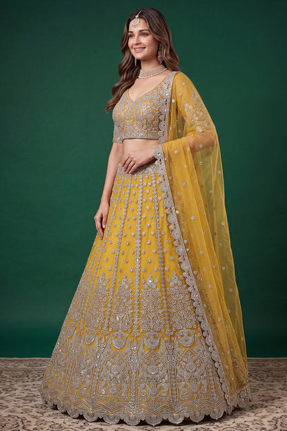 Hem detail on soft net wedding lehenga