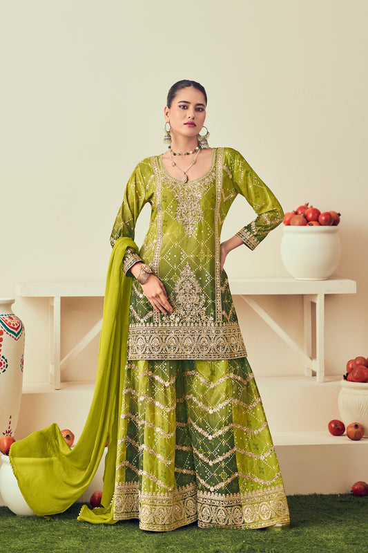 Bollywood Style Chiffon Fabric Designer Readymade Sharara Plazzo with Dupatta
