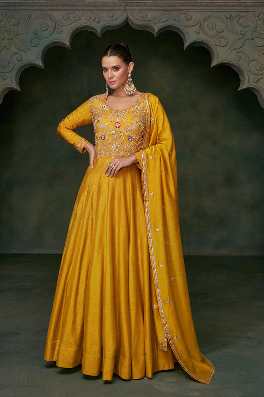 Pakistani Roka Nikah Premium Silk Heavy Embroidery Work Anarkali Gown Suits