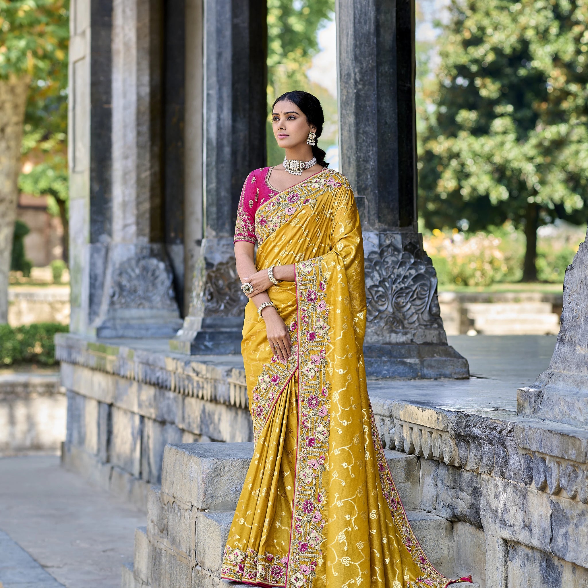 Exquisite Yellow Color Designer Silk Fabric Style Saree With Fancy Blouse