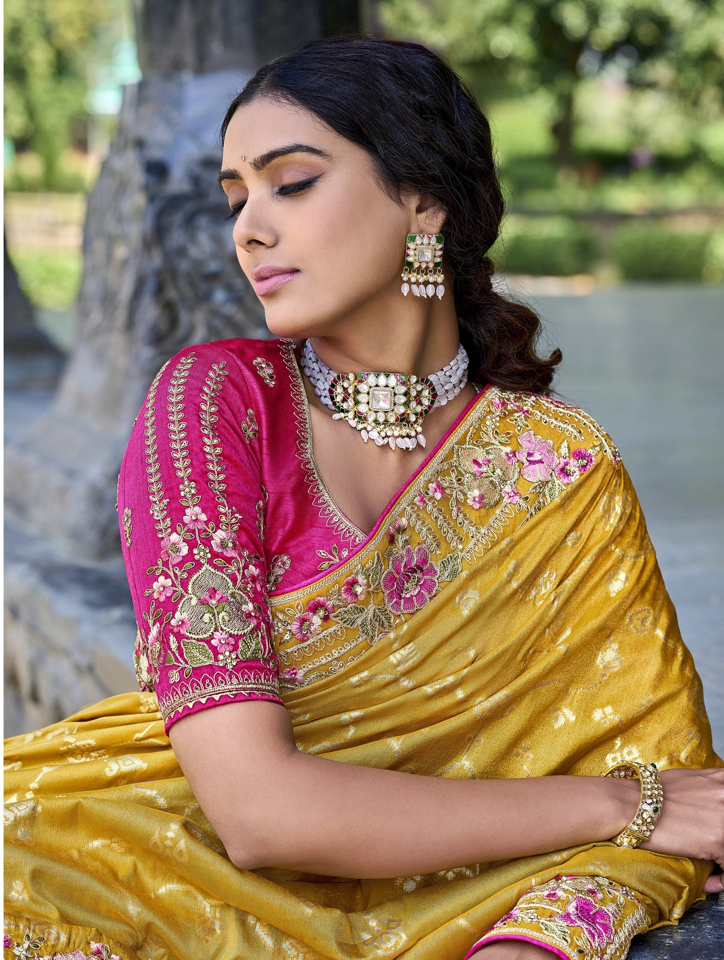 Exquisite Yellow Color Designer Silk Fabric Style Saree With Fancy Blouse