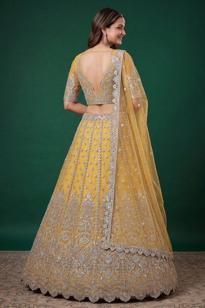 Yellow lehenga choli, back view