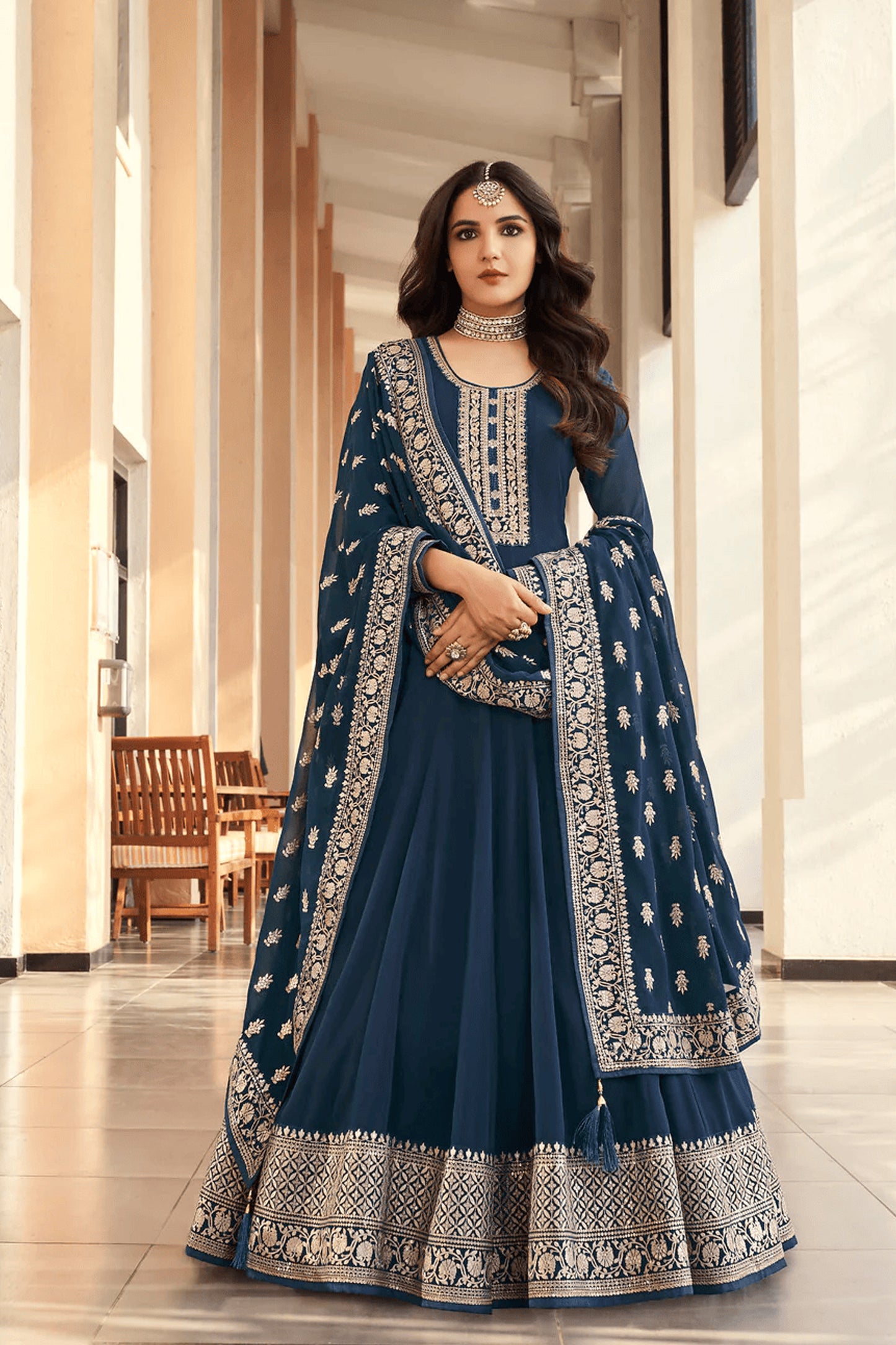 Indian Designer Georgette With Heavy Embroidery Work Anarkali Gown Suit