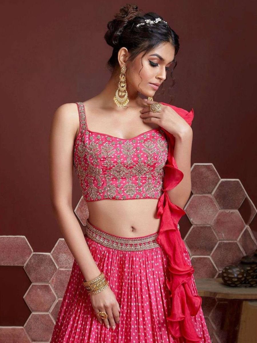 South Asian Reception Wear Lehenga Graceful Pink Color With Dupatta Created With Ruffle Work