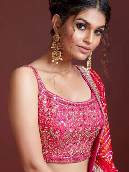 Beautifull Pink Color Pakistani Desinger Lehengha Choli Reception Wear Embroidery And Mirror Worked