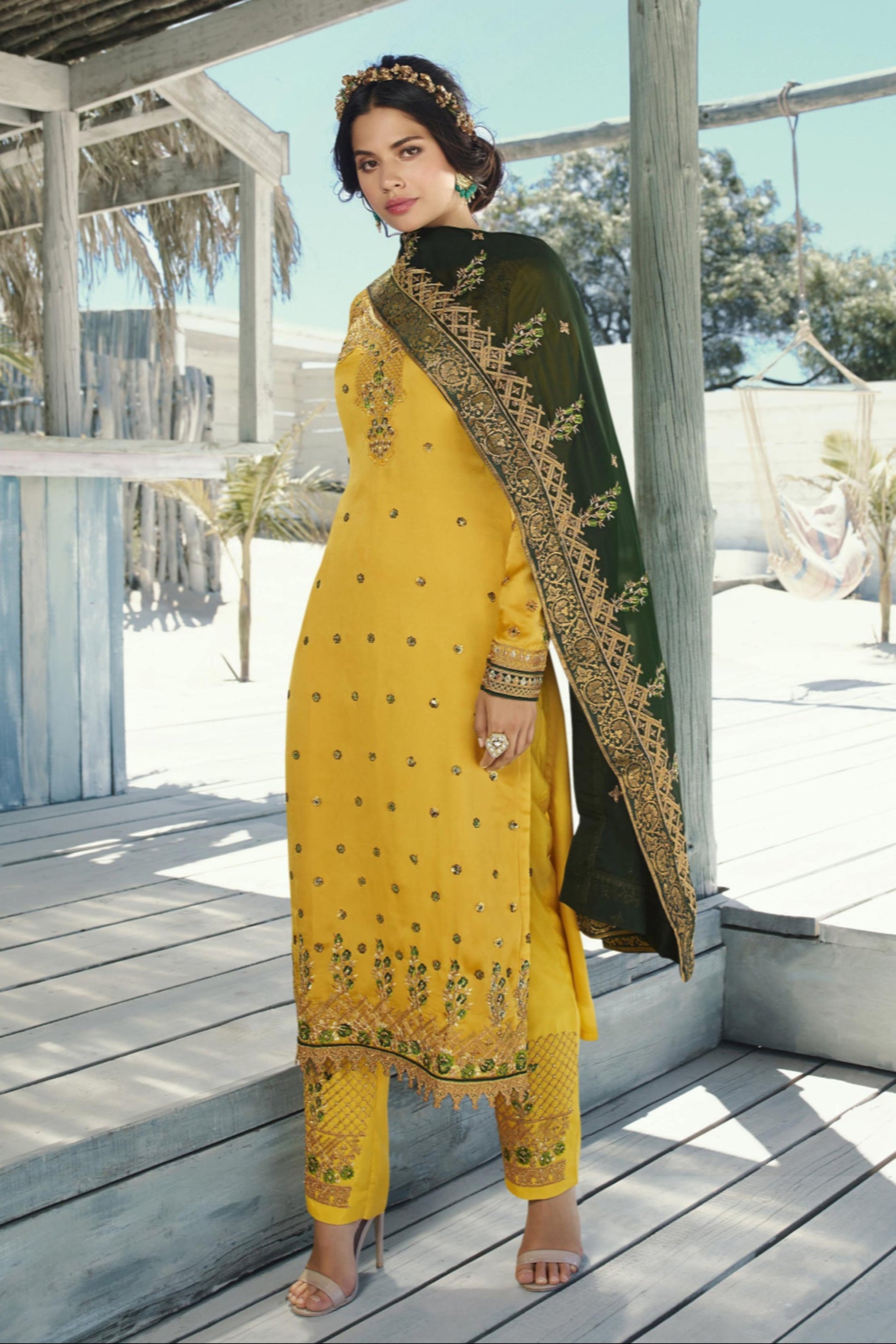 Hand Worked Pakistani Reception Wedding Wear Trouser Pant Suits
