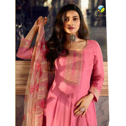 Designer Long Flared Anarkali Pink Color Gown