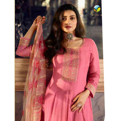 Designer Long Flared Anarkali Pink Color Gown