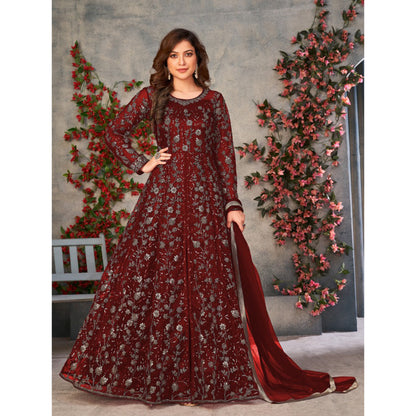 Back & Front Side Embroidery Worked Slit Anarkali Flared Gown