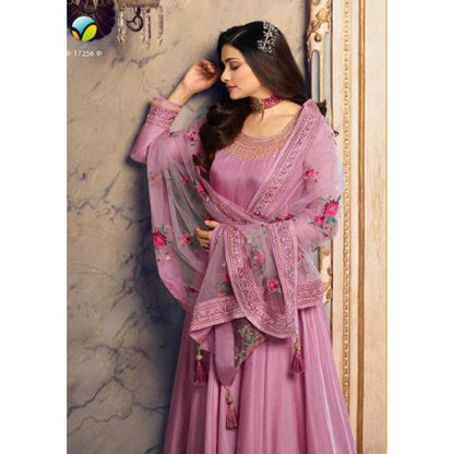 Designer Long Flared Anarkali Pink Color Gown