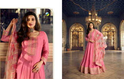 Designer Long Flared Anarkali Pink Color Gown