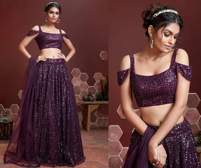 Purple Color Indian Pakistani Wedding Wear Bridal Designer Lehenga Choli Suits